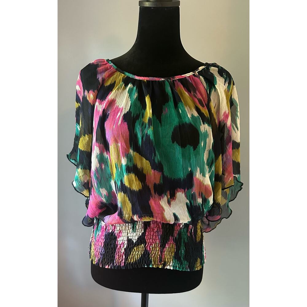 Delia’s Vintage Y2K Kimono Dolman Sleeve Blouse  Sheer Shirred Waist Multicolor